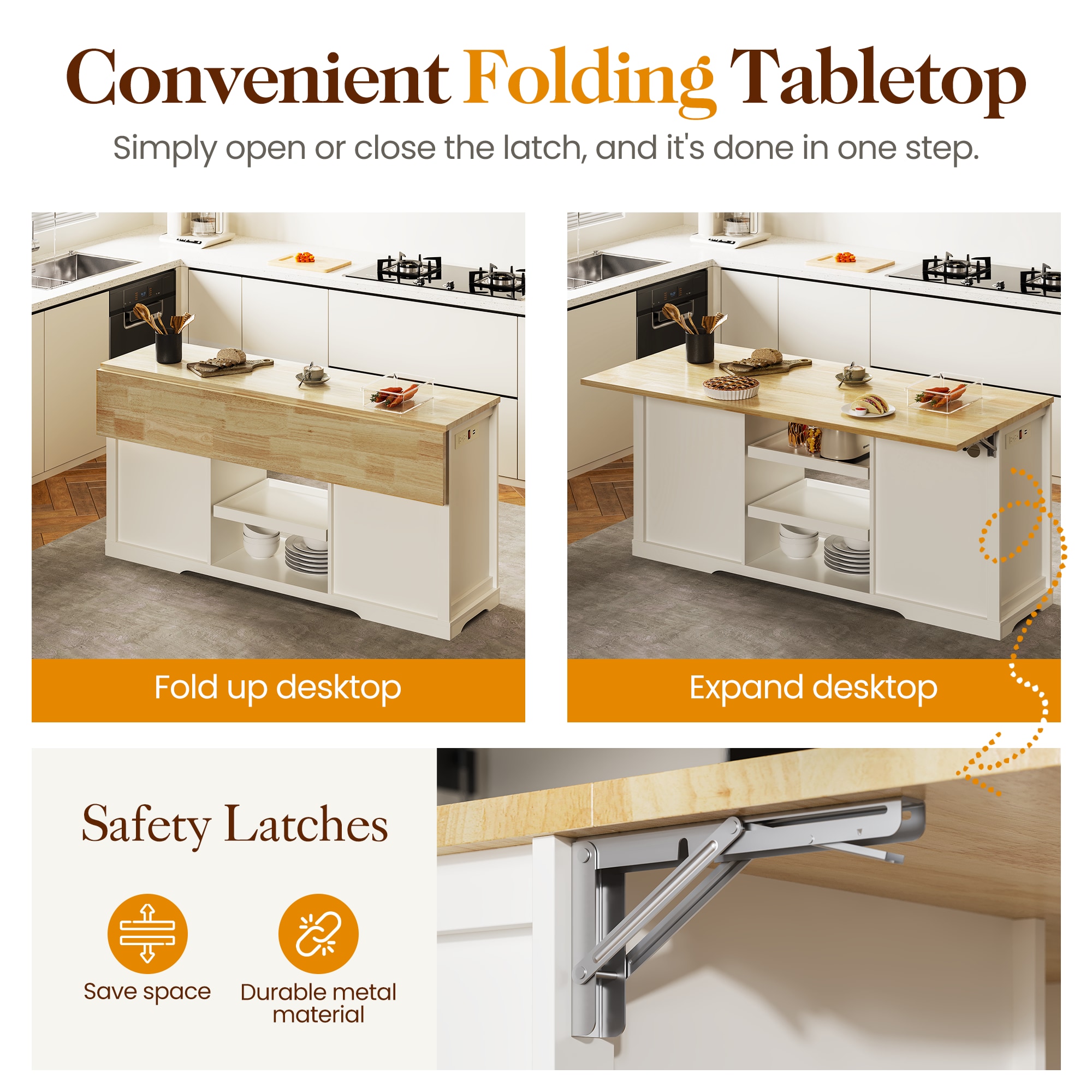 Kitchen Island With Storage Drop Leaf And Power Outlet White_voghion.com